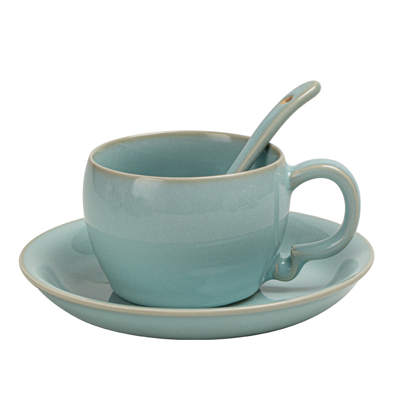 Tazas de café y platos de té de la tarde, horno de viento de cerámica retro, alto valor de la oficina, taza de oficina con cucharas de Ruwao