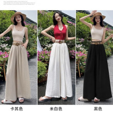 天丝休闲阔腿裤女夏薄款垂感冰丝棉麻长裤子直筒显瘦宽松拖地裤裙
