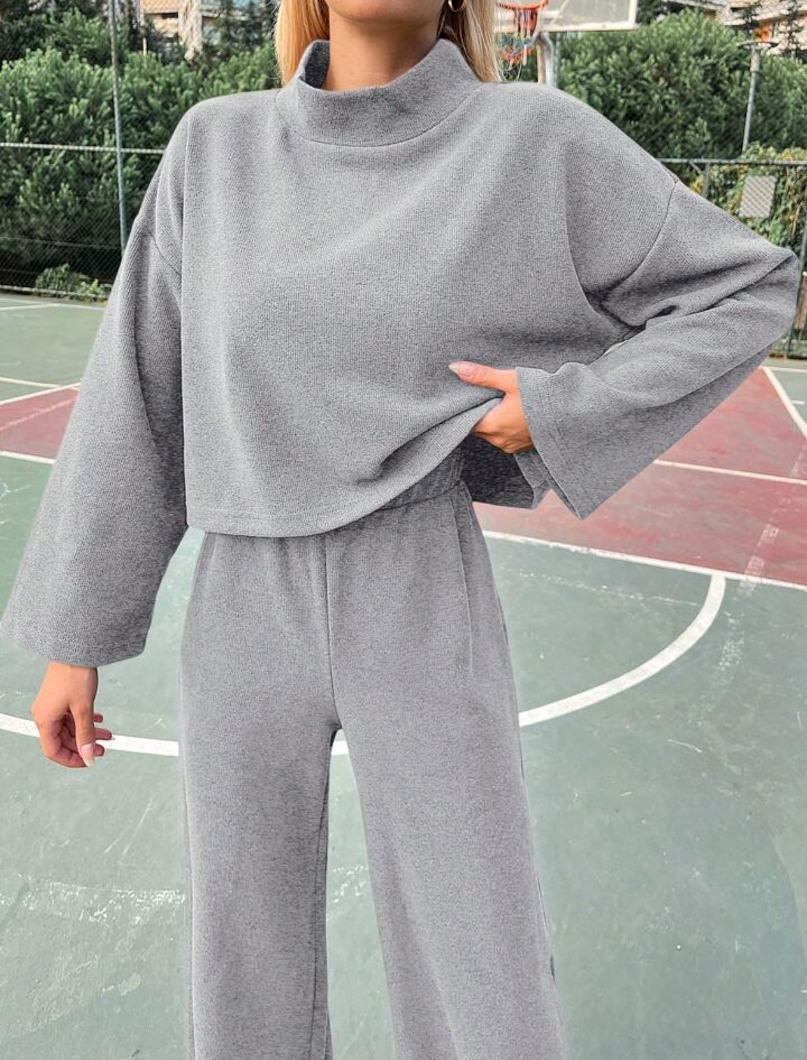 Damenbekleidung Herbst lässig faulen Stil gestrickte langärmelige Tops locker und bequem Hosenanzug_voghion.com