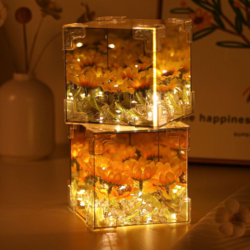 Handmade DIY Sunflower Cube Rubik's Cube Night Light Acrylic Lens Flower Sea Mirror Night Light Creative Gift Handmade DIY Sunflower Cube Rubik's Cube Night Light Acrylic Lens Flower Sea Mirror Night Light Creative Gift