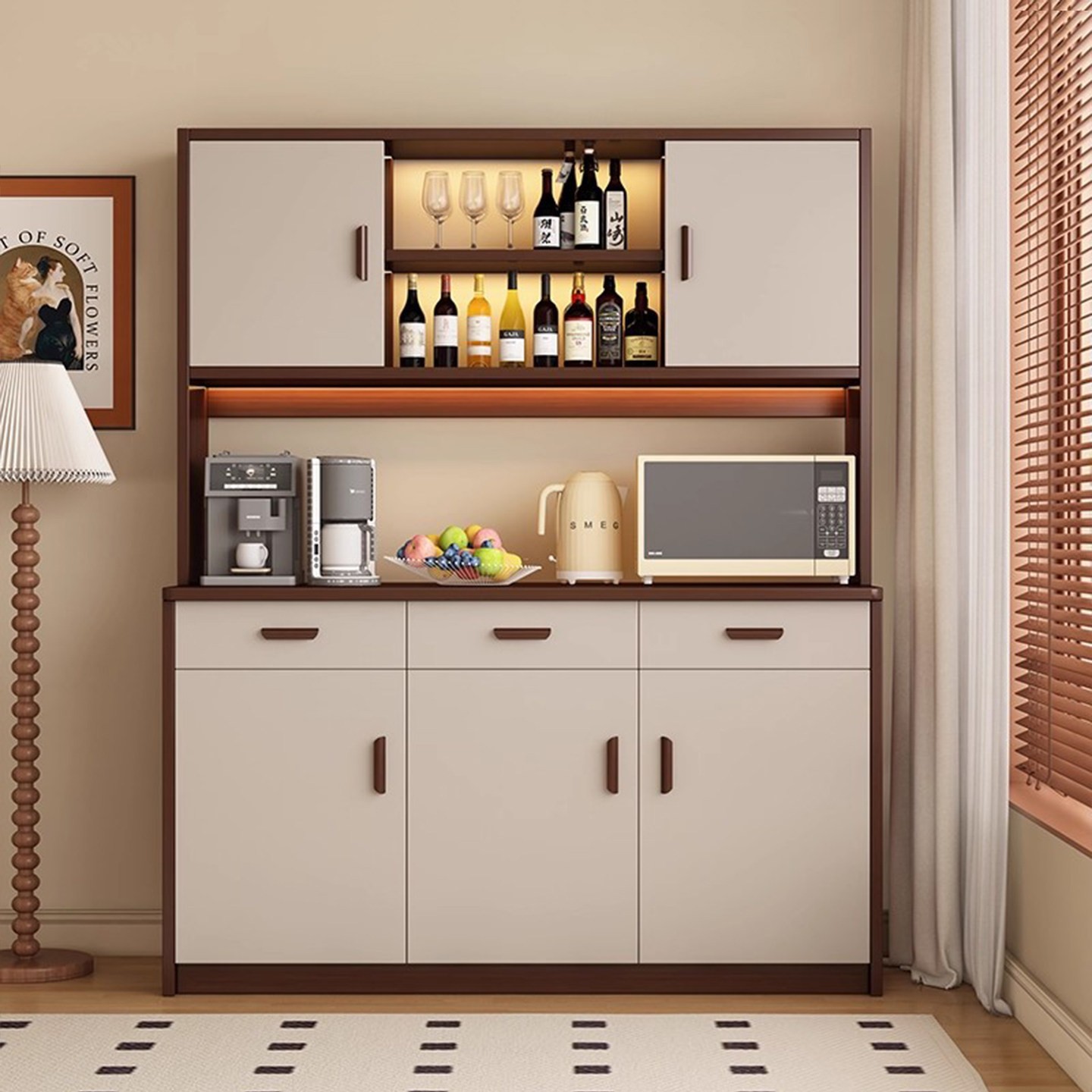 Solid Wood Sideboard Cabinet Living Room Wall Storage Cabinet Household Kitchen Cabinet Storage Cabinet 2025 Explosive Wine Cabinet Storage Cabinet