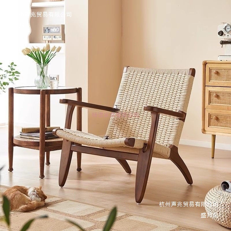 Fabricante de cuerda de madera sólida sofá silla de balcón nórdica silla de ocio japonesa silla de viento silencioso pequeño tipo de casa respaldo perezoso