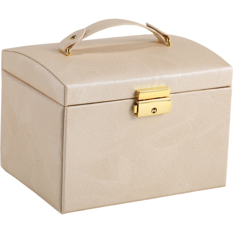 Caja de almacenamiento de joyas negra, caja de joyería portátil multicapa para anillos y collares con cerradura, caja de almacenamiento de accesorios de mano