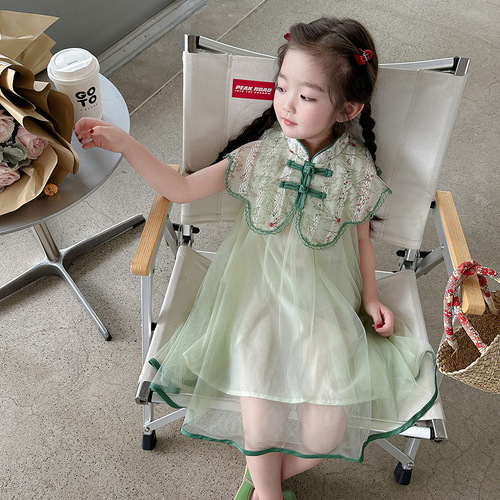 Ladycat Embroidered Gauze Skirt Children's Summer Outfit Chinese Style Retro Baby Girl Princess Dress Dress