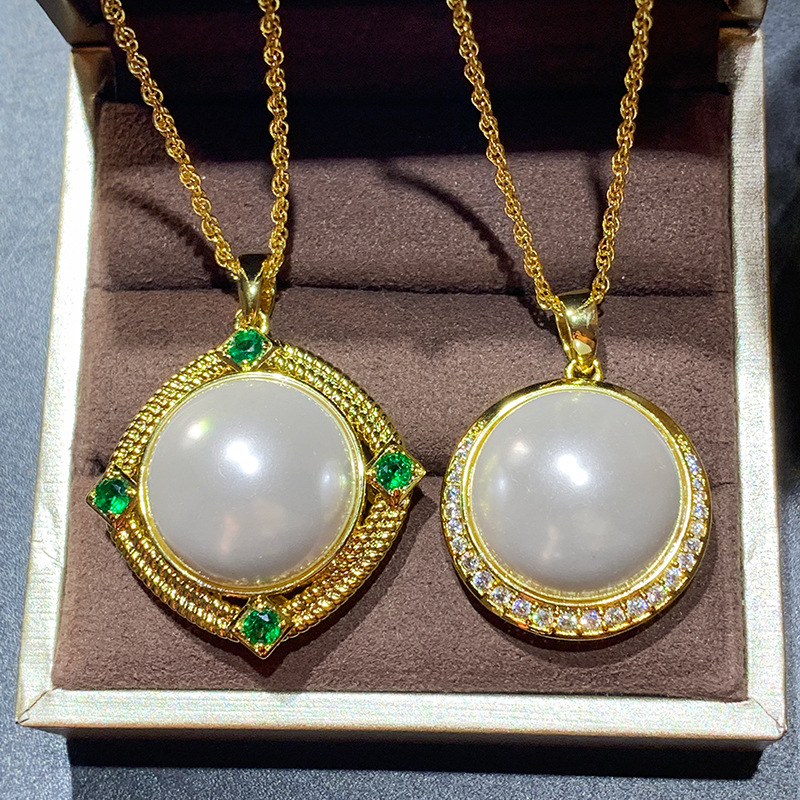 Zhuang sheng joyería cobre inferior chapado en oro con incrustaciones de concha blanca colgante collar vintage accesorios de joyería al por mayor perlas 20mm