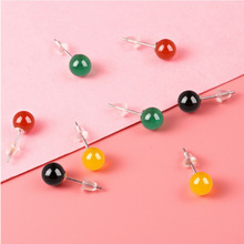 S925银天然玛瑙耳钉简约圆珠耳坠复古红绿玉髓耳环银饰跨境红玛瑙