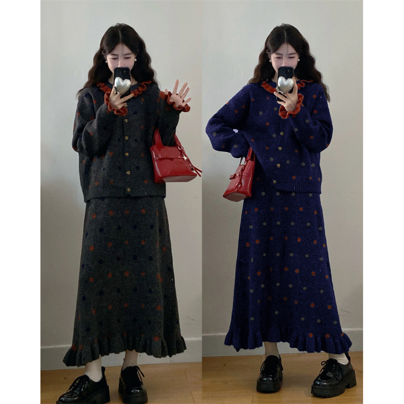 大码秋季新款胖MM韩系圆领针织上衣遮肚显瘦半身裙毛衣遮肉两件套|undefined