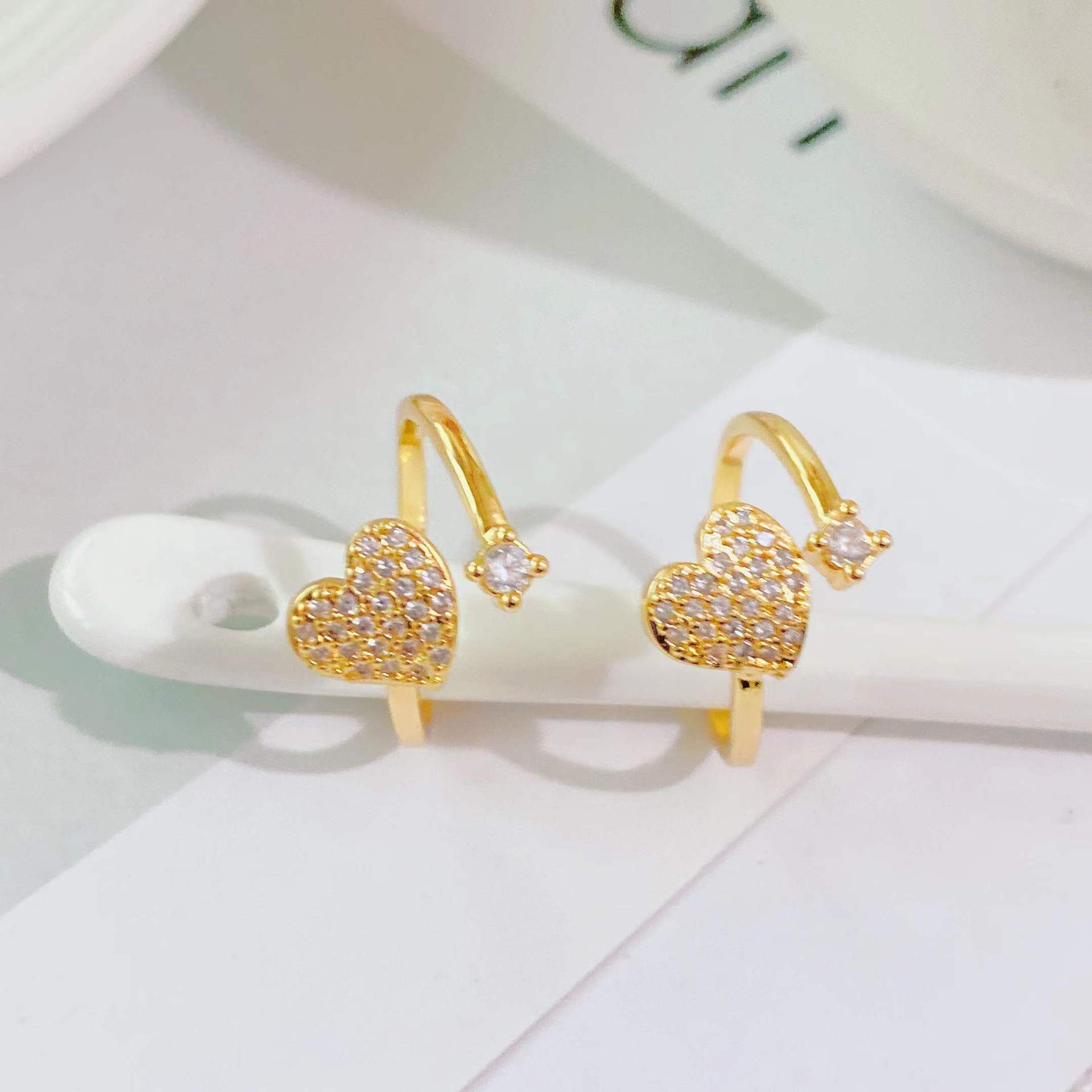 Light luxury heart-shaped diamond zircon ring Valentineu0027s day 18k gold plated ring