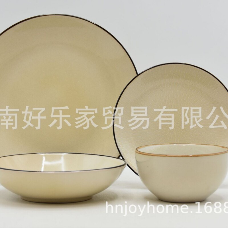 Modern Simple European Style Household Western Food High Grade Beige Reactive Glaze Printed Ceramic Tableware