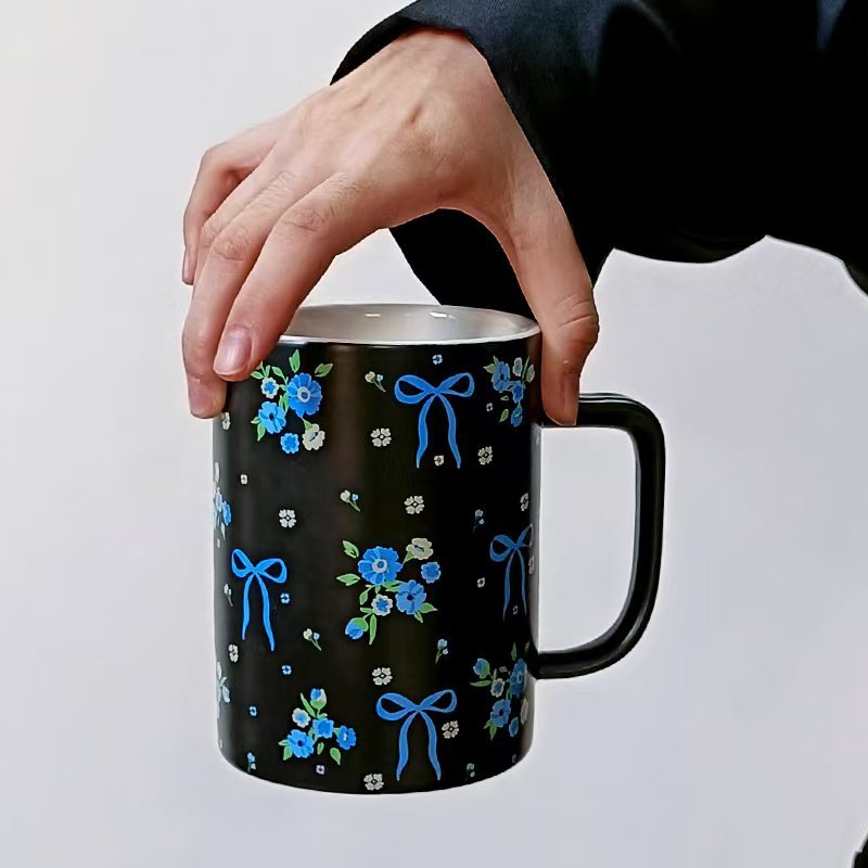 Retro lujo ligero alto sentido arco flor triturada taza de cerámica exquisita taza de nicho de alta capacidad taza de alto valor facial