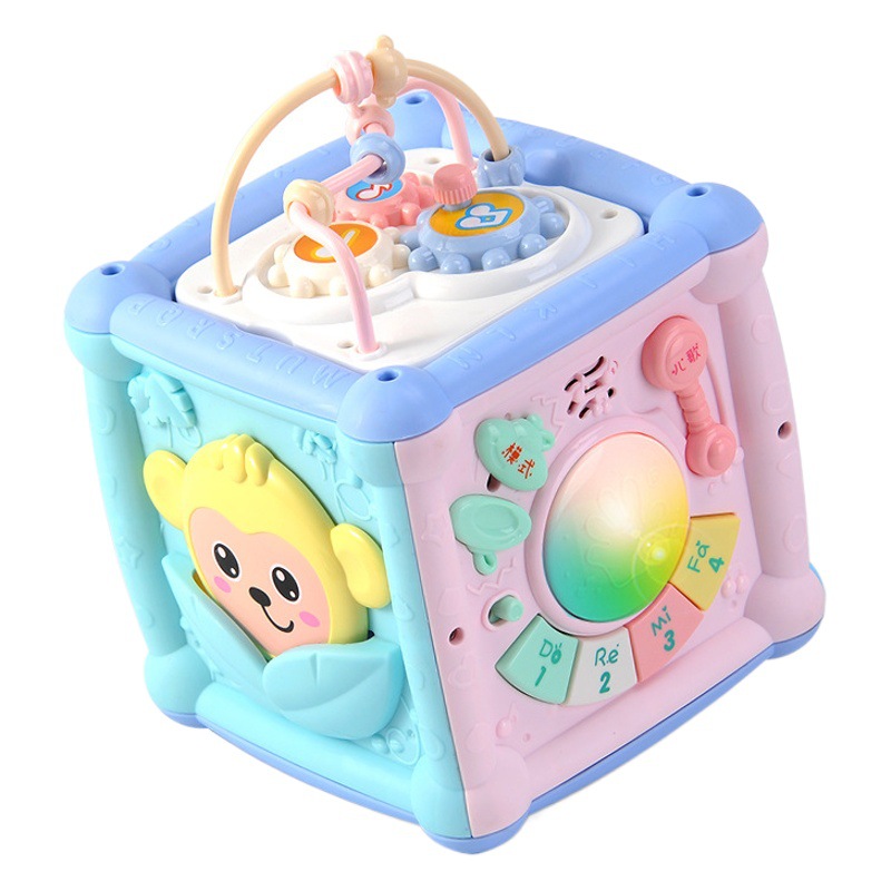 Juguetes para bebés 1-2 años educación temprana educación multifuncional música diversión hexaedro tambor de mano diversión Cubo de sabiduría
