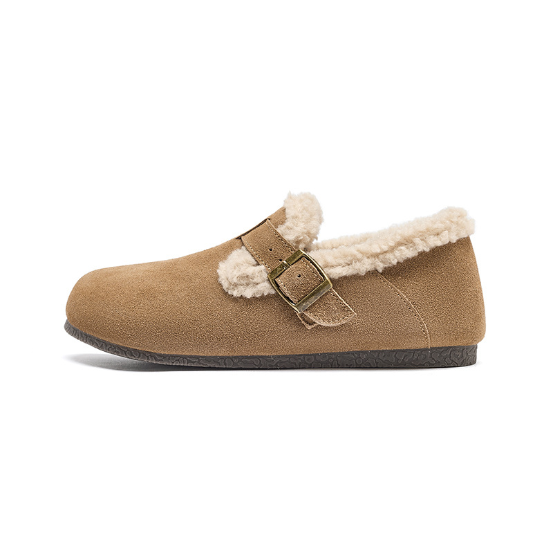 Zapatos Birkenstock Augu Shiden con Forro Polar para Mujer, Invierno 2025, Nuevos Zapatos Planos de Algodón para Nieve, para Uso en Exteriores con Peluche