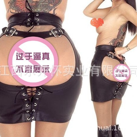 Supply oversize European and American sexy underwear elastic leather imitation leather exposed hip skirt tight crotch nightclub performance skirt
