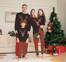 亞馬遜獨立站新款鹿頭印花時尚聖誕親子套裝歐美長袖圓領兒童睡衣