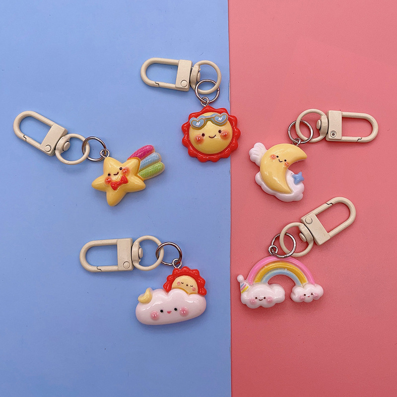 Creative Weather White Clouds Sun Rainbow Keychain Cute Personalized Bag Cartoon Resin Pendant Girl Trinket