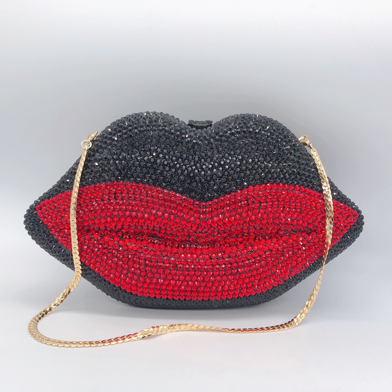 Túi clutch dạ tiệc đính đá đen đỏ phong cách mới — Đen Đỏ chi tiết 1