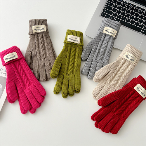 New solid color split finger gloves for winter, thickened touch screen, mobile phone riding, windproof and warm, men's and women's knitted wool
