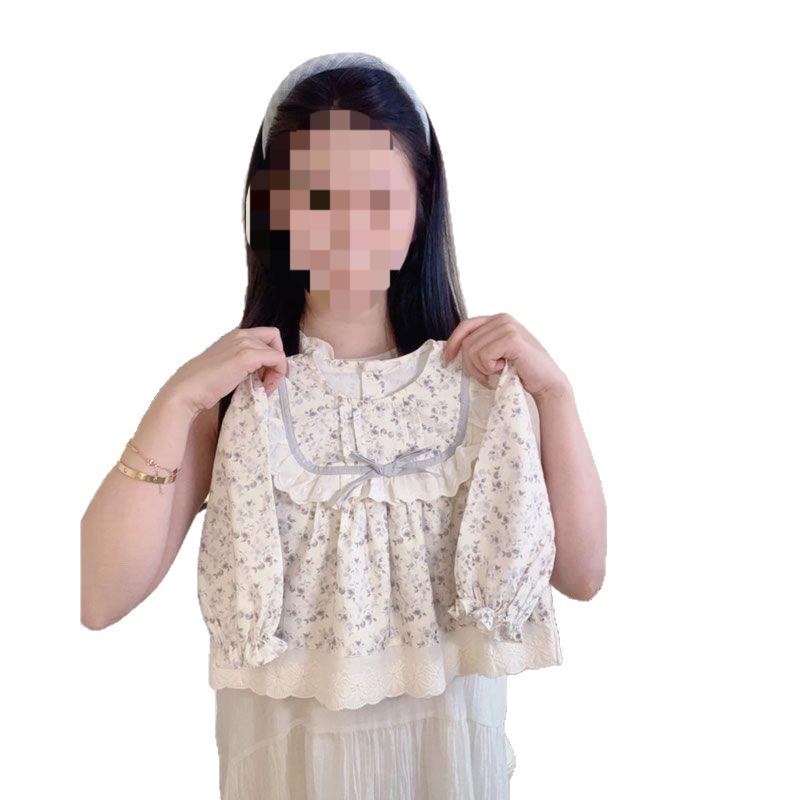 女童套装2025秋季新款韩版洋气碎花衬衫女宝宝公主风蝴蝶结打底裤|undefined