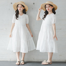 新款V领刺绣公主裙童装女童短袖连衣裙夏款裙韩版儿童连衣裙