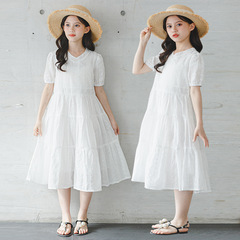 New V-neck embroidered princess dress children's clothing girls short-sleeved dress summer dress Korean style children's dress