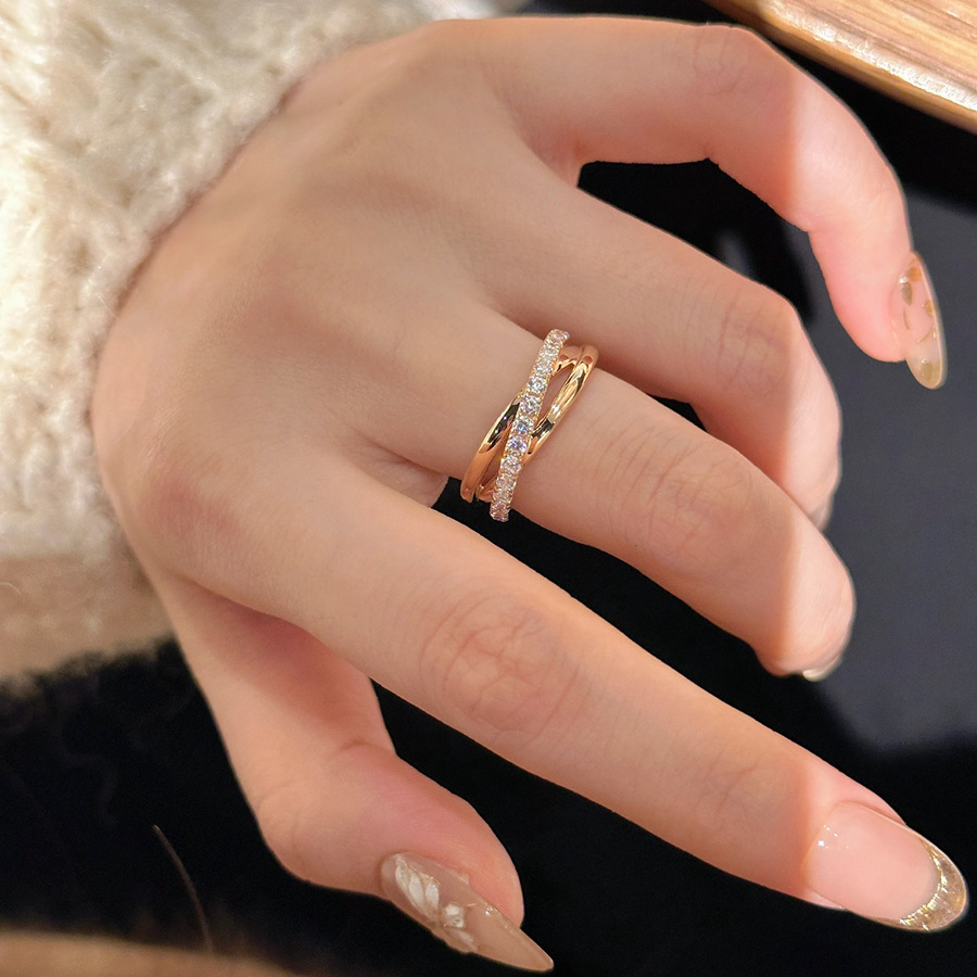 Bague Ouverte Femme Trois Cercles Entrelacés Strass Élégante_voghion.com