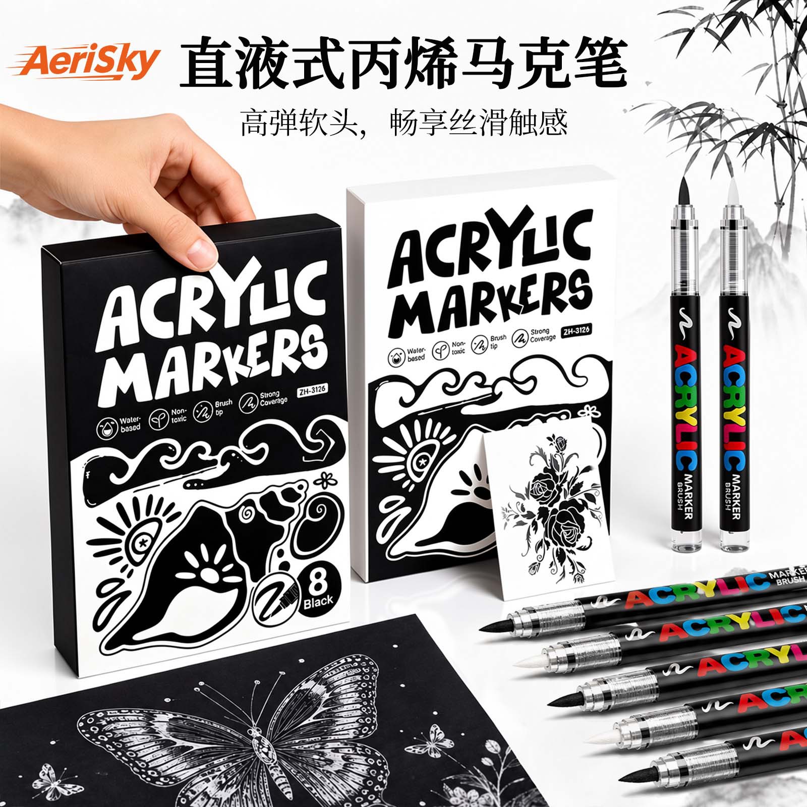 Direct liquid soft-tip acrylic marker pen, waterproof and quick-drying, suitable for journaling, painting, highlighting, art, anime, DIY, and graffiti