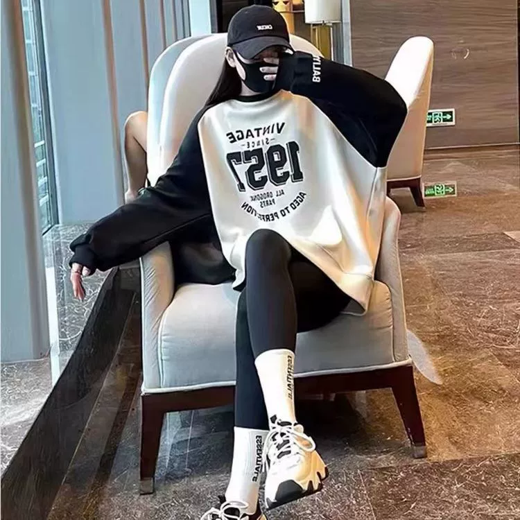 Толстовка женская осенне-зимняя новая популярная модная толстовка с принтом реглан свободный повседневный пуловер с круглым вырезом толстовка с надписью