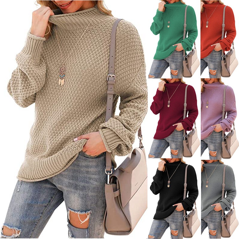 2025 Amazon Women's Turtleneck Large Size Sweater Bat Wings Long Sleeve Pullover Loose Thick Knitted Pullover