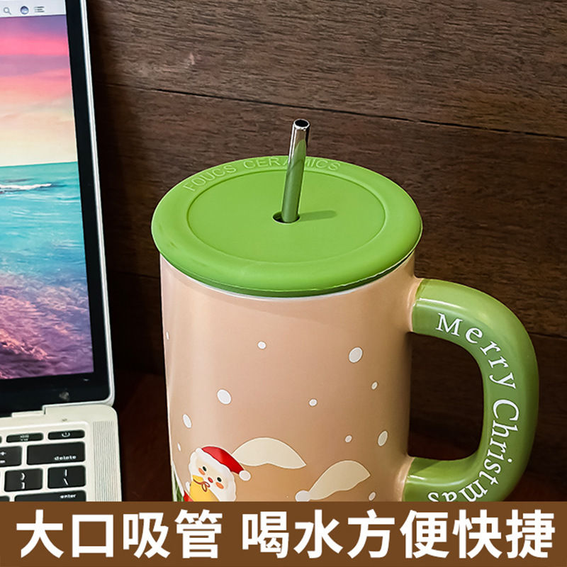 Regalos de Navidad de gran capacidad de tazas de cerámica tazas creativas lindas tazas de paja tazas de pareja regalos de mano para niños image 5