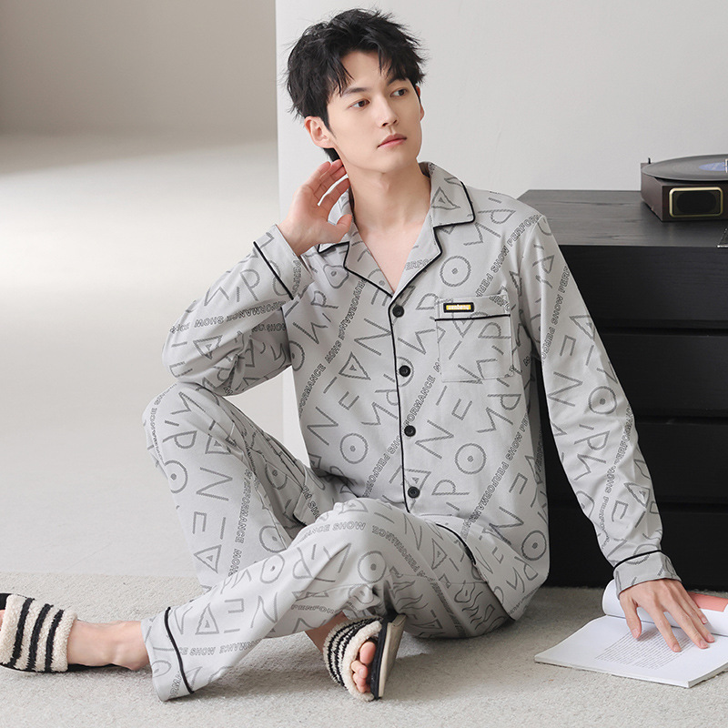 Pijama primavera y otoño cardigán de hombre 2025 nuevo algodón de manga larga se puede usar fuera de la versión suelta del conjunto de ropa para el hogar