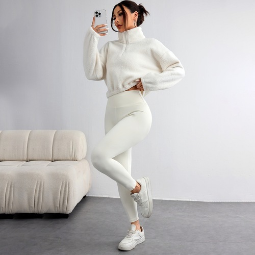 Cross-border exclusive for women's sports suits, plush hoodies, yoga clothes, outdoor leisure sports three-piece set manufacturers wholesale