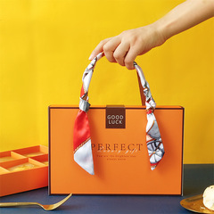 2024 New 6-Seed 100g 125g Mooncake Packaging Box Handmade High-End Orange Snowflake Taffy Box with Large Egg Yolk Cookies