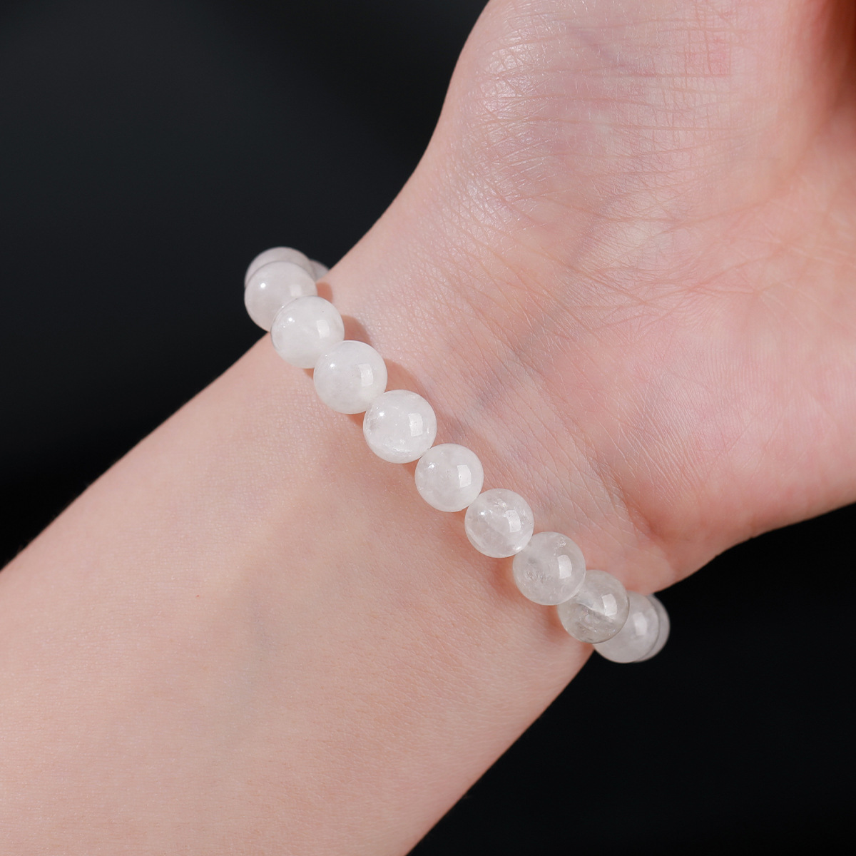 jingzhou jewelry natural high quality white jade bracelet raw ore polished girls retro single ring round beads bracelet wholesale