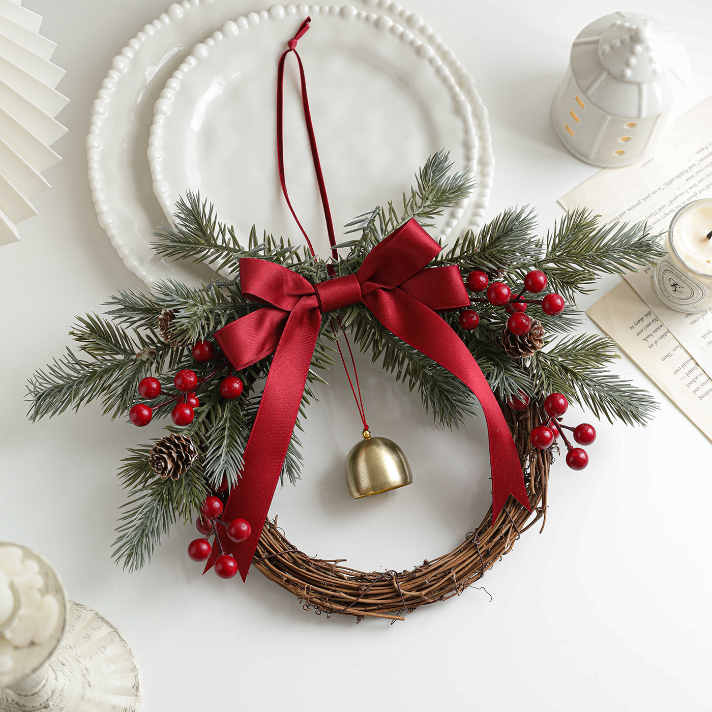 Nuevo cross-border de navidad corallas de caña arco de arco de arroz de fruta roja puerta colgante ventana de Navidad decoración colgante