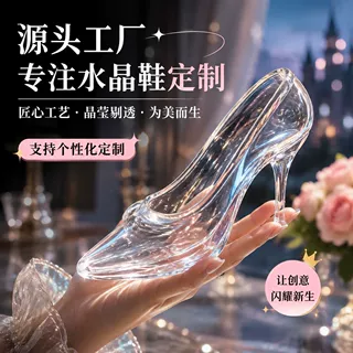 透明水晶鞋摆件车模建筑各地地标旅游纪念伴手礼灰姑娘水晶鞋定制