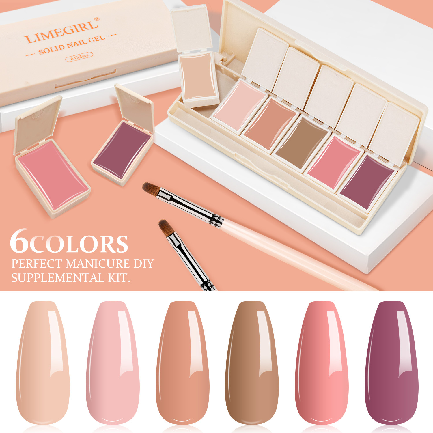2022new 6-color crema sólido pegamento de sombra de ojos plato conjunto fototerapia esmalte de uñas pegamento traje transfronterizo exclusivo
