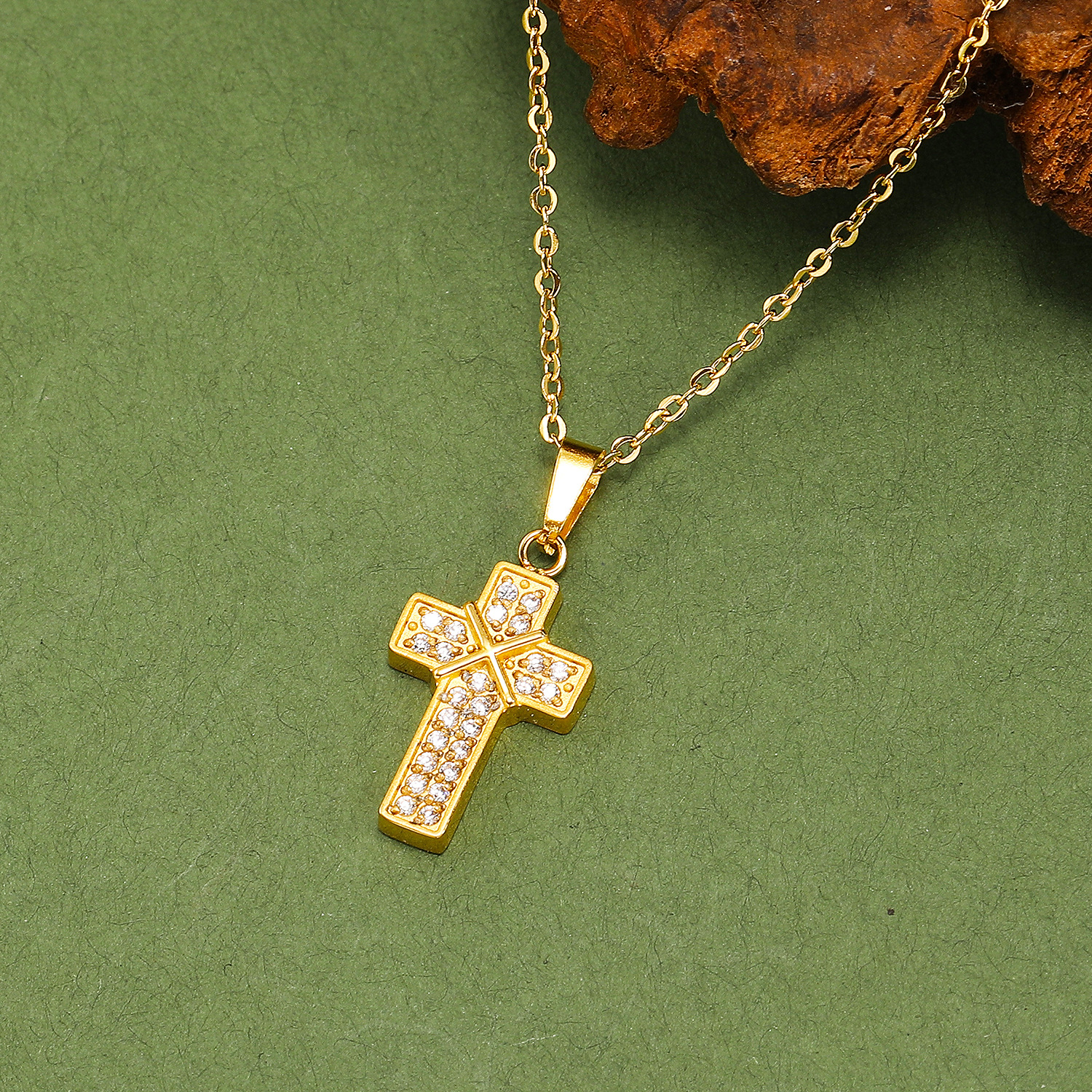 Titanium Steel Simple Style Cross Plating Inlay Zircon Pendant Necklace display picture 13