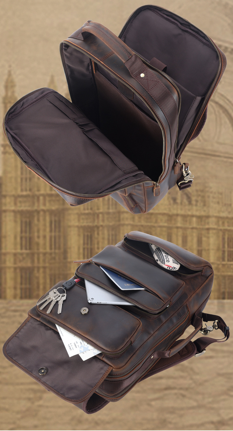 Men's Retro Genuine Leather Laptop Backpack For Travel And Leisure_voghion.com