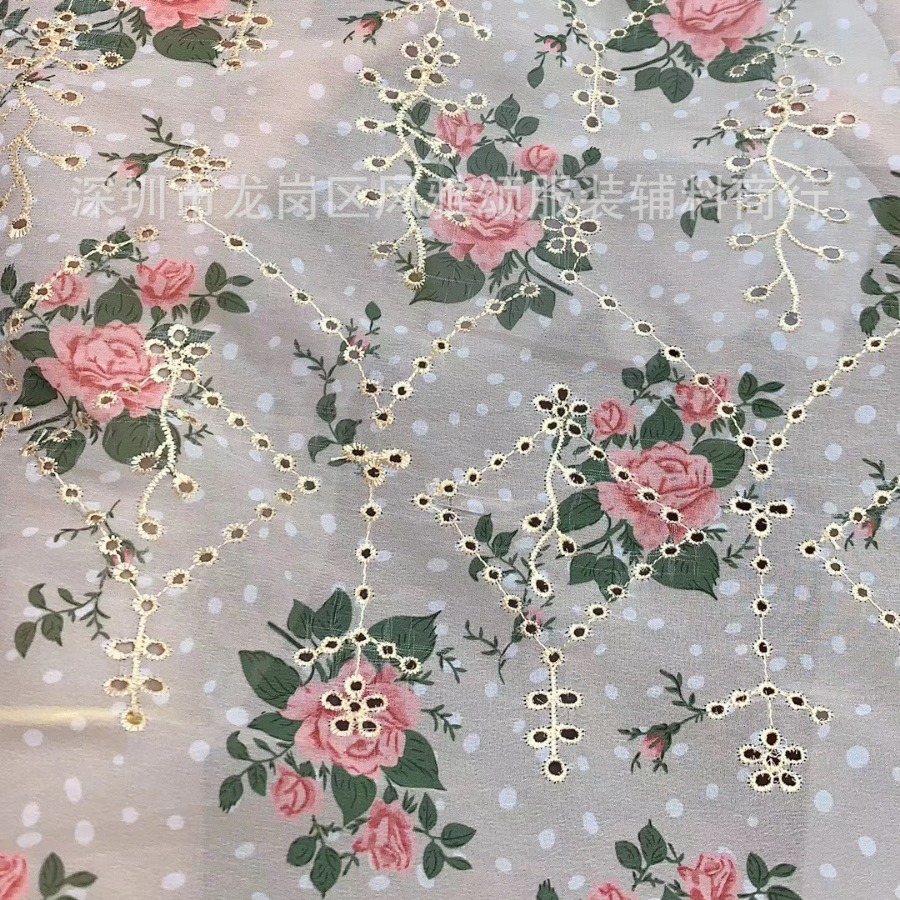 厂家直销 新款雪纺印花牡丹花打孔绣 蕾丝花边面料 刺绣绣花布料