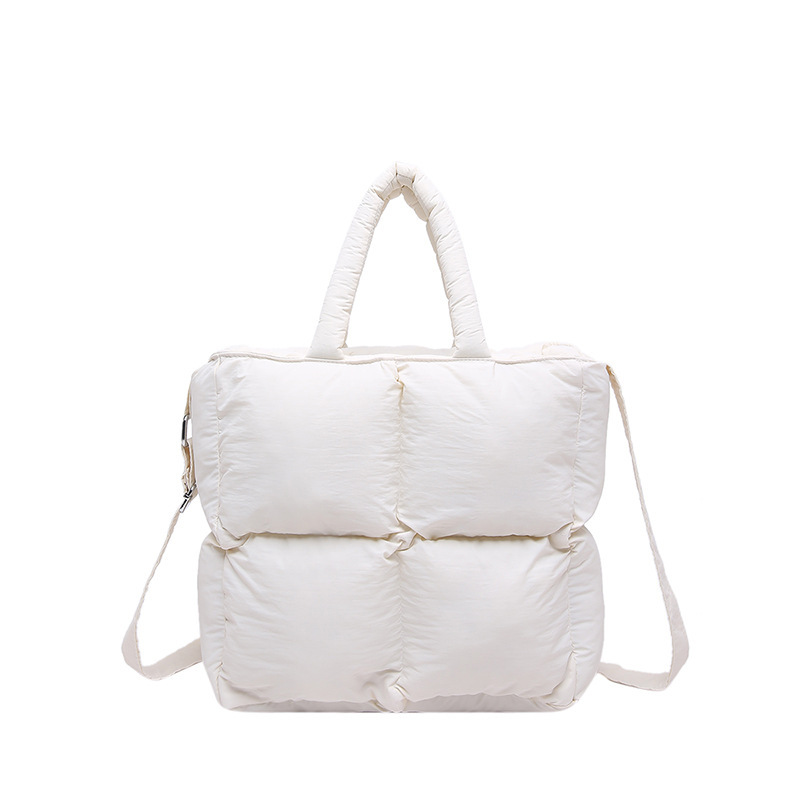 2024 nueva chaqueta de algodón, bolso de plumas, bolso de hombro acolchado, bolso de mensajero, bolso cuadrado pequeño para mujer, bolso pequeño de estilo occidental ligero