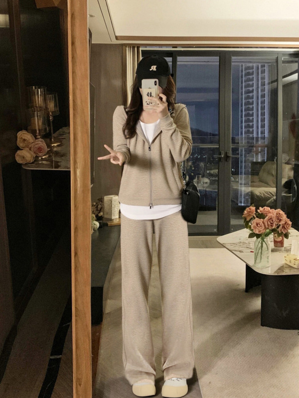 大码女装早秋新款新款假两件上衣显瘦+阔腿裤两件套|undefined