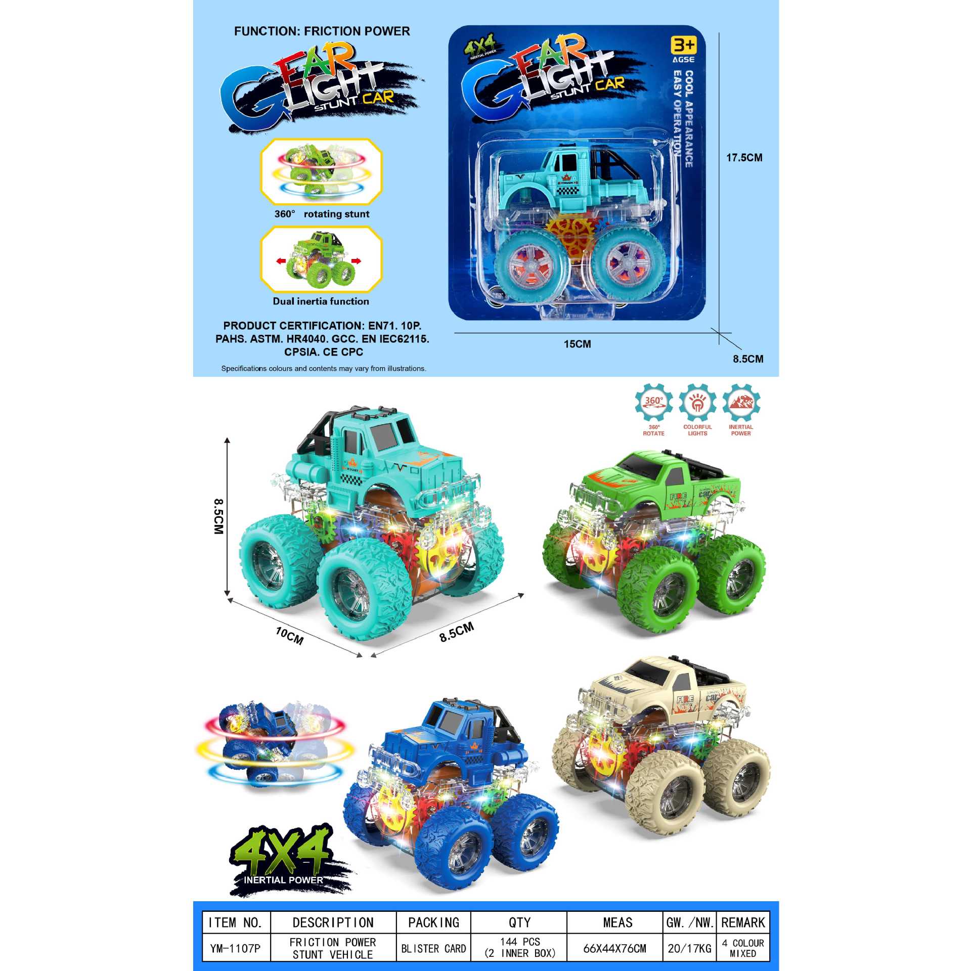 Los juguetes para niños, los tanques de engranajes transparentes pueden lanzar acrobacias luminosas, vehículos todoterreno inerciales con tracción en las cuatro ruedas, puestos al por mayor, mercado nocturno