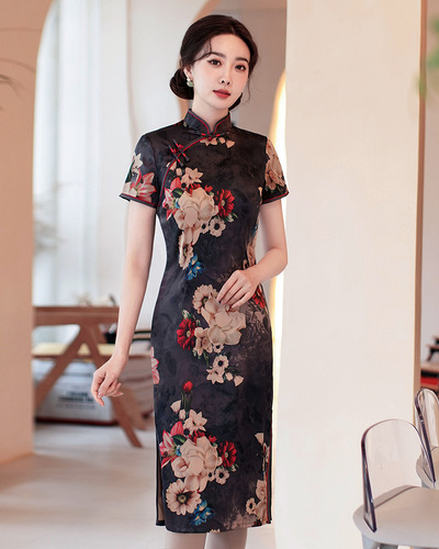  Chinese Dresses Retro oriental Qipao Cheongsam dress for women girls Chinese silk qipao temperament retro qipao dress