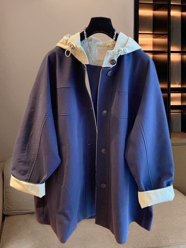 撞色拼接连帽美式棒球服夹克风衣女春秋款新款韩版宽松洋气冲锋衣|undefined