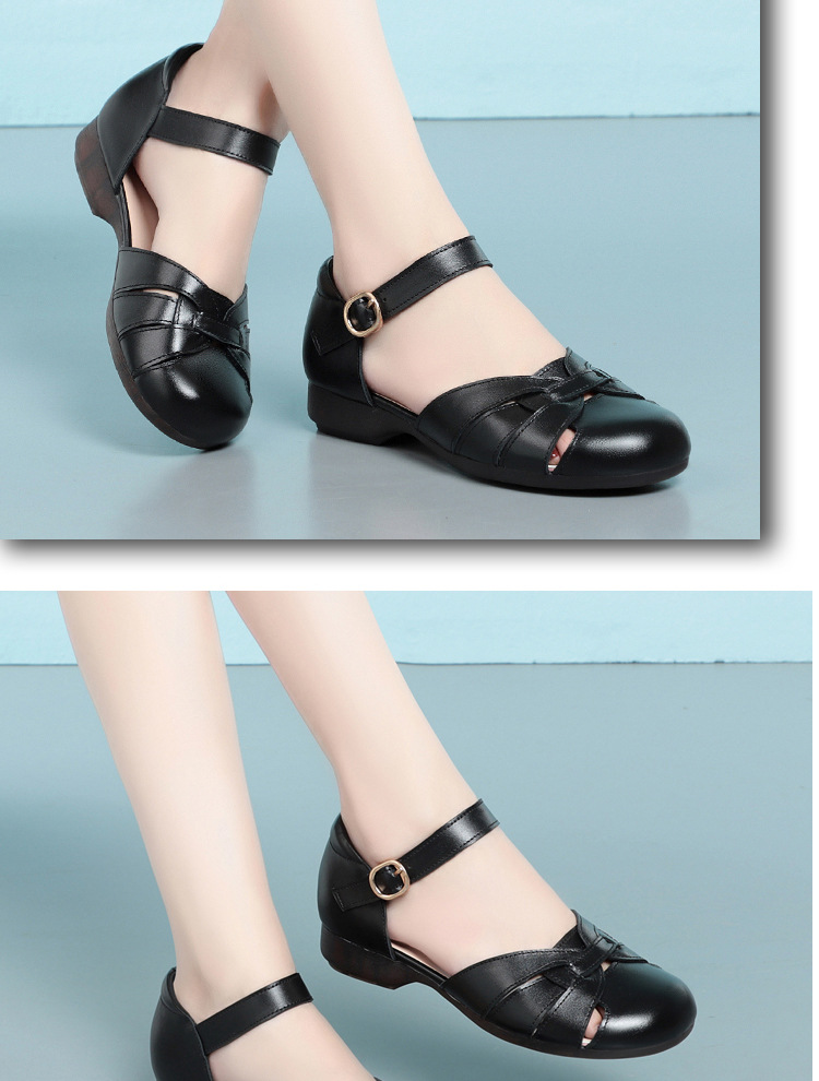 Dép sandal nữ xỏ ngón đế bệt thoải mái cho người già — Màu đen chi tiết 13