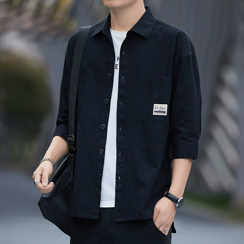 Мужская рукавная рукавная рубашка 100% хлопчатобумажный маленький кардиган топ мужской весенне-осенний большой размер однотонная рубашка