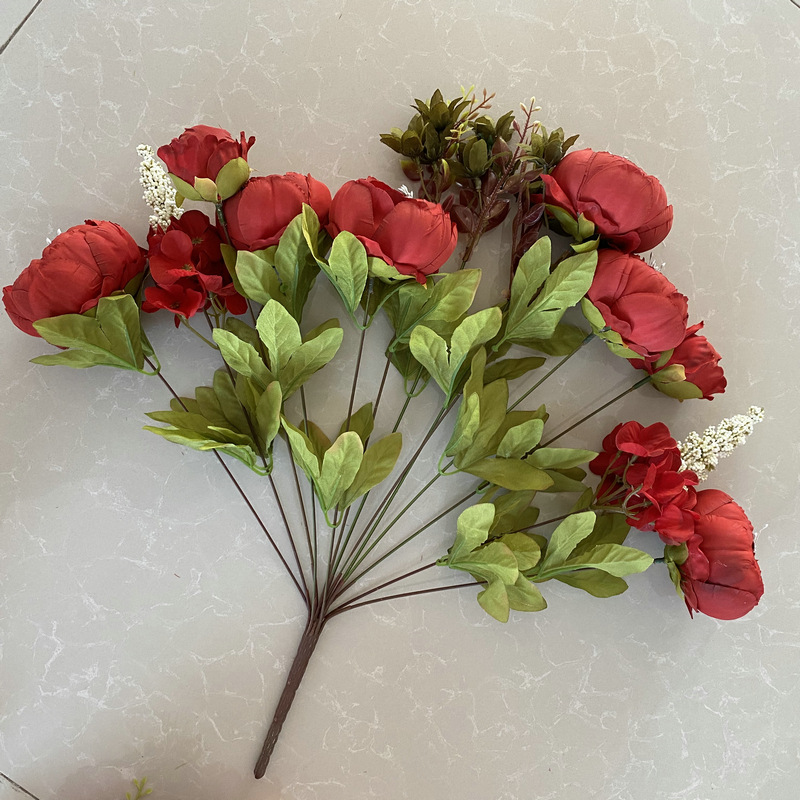 Tela cepillada Meiya 13-cabeza peonía de estilo europeo núcleo flor artificial flor falsa boda salón decoración ramo