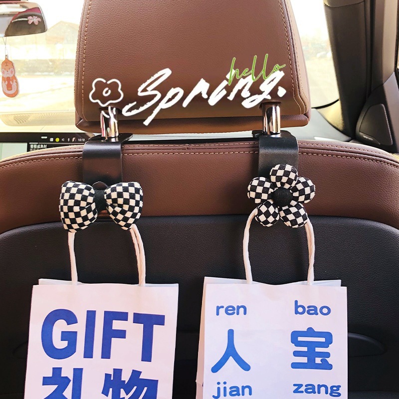 Gancho de coche, respaldo del asiento del coche, almacenamiento invisible trasero multifuncional, gancho pequeño, accesorios de decoración de coche lindos para mujer
