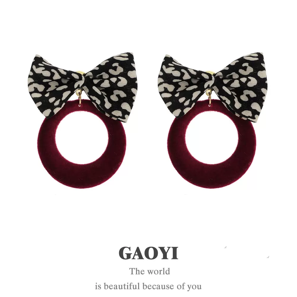 在逃公主法式碎花蝴蝶结耳环女复古港风丝绒耳坠无耳洞耳饰耳夹