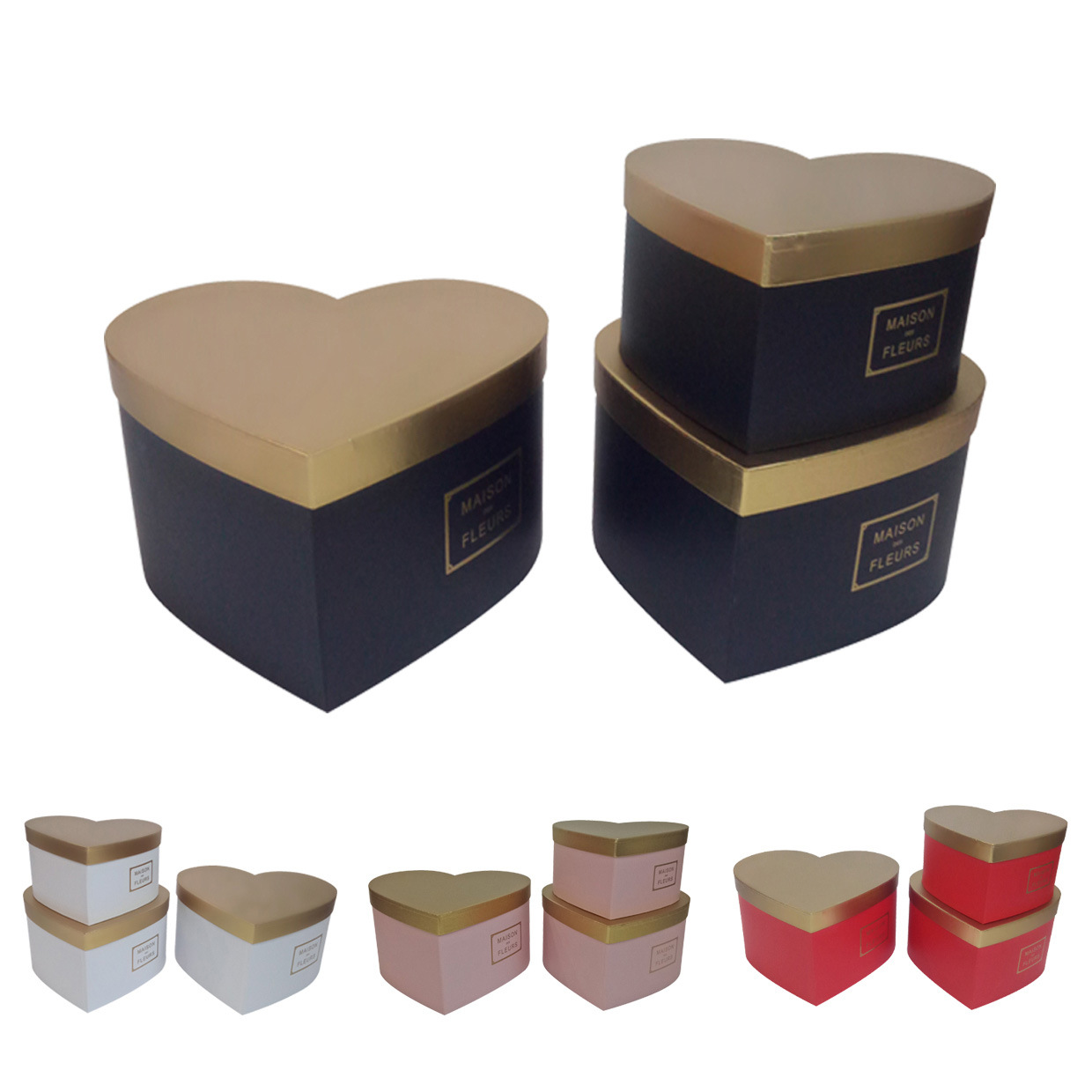 合心意 金色拼接心形抱抱桶花盒三件套 鲜花礼品盒包装盒批发